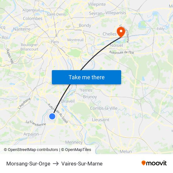 Morsang-Sur-Orge to Vaires-Sur-Marne map