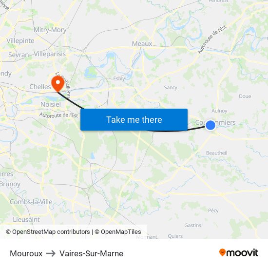Mouroux to Vaires-Sur-Marne map