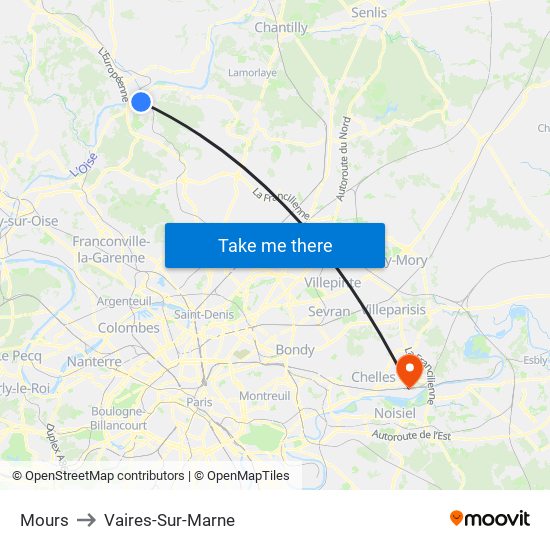 Mours to Vaires-Sur-Marne map