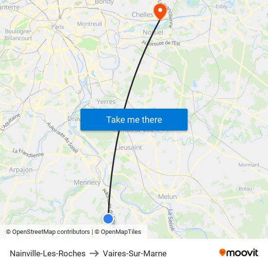 Nainville-Les-Roches to Vaires-Sur-Marne map