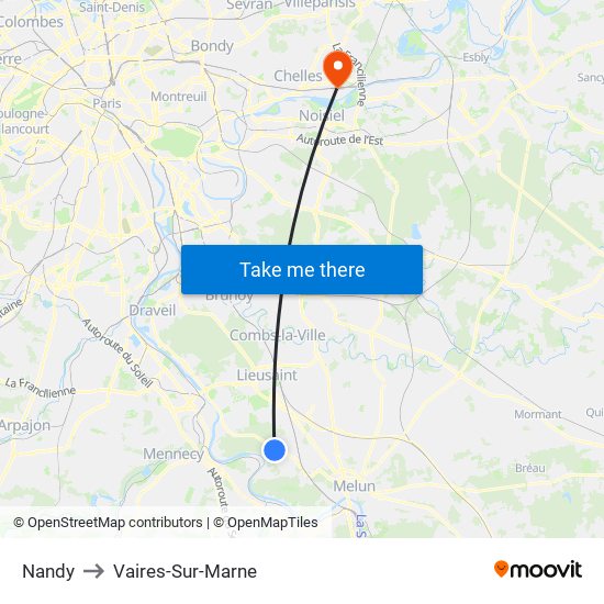 Nandy to Vaires-Sur-Marne map
