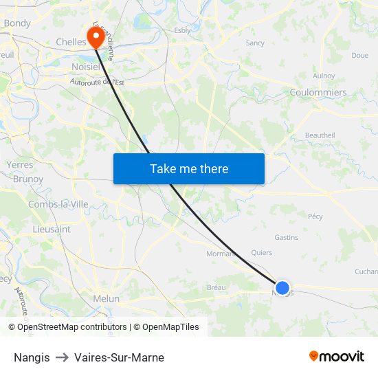 Nangis to Vaires-Sur-Marne map