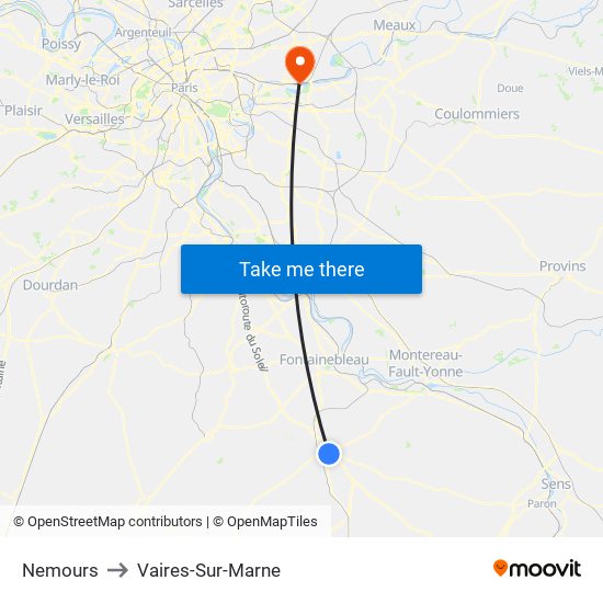 Nemours to Vaires-Sur-Marne map