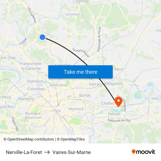 Nerville-La-Foret to Vaires-Sur-Marne map