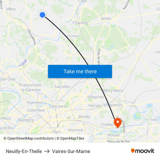 Neuilly-En-Thelle to Vaires-Sur-Marne map