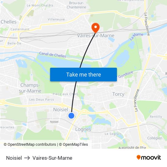 Noisiel to Vaires-Sur-Marne map