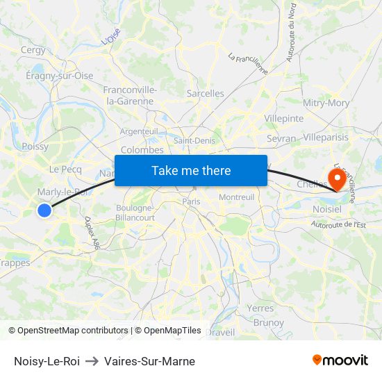 Noisy-Le-Roi to Vaires-Sur-Marne map