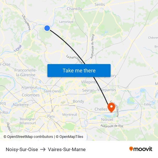 Noisy-Sur-Oise to Vaires-Sur-Marne map