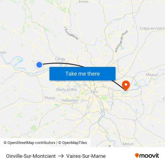 Oinville-Sur-Montcient to Vaires-Sur-Marne map