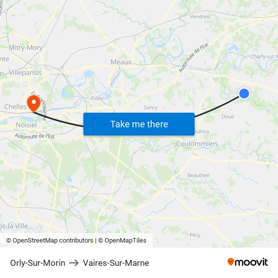 Orly-Sur-Morin to Vaires-Sur-Marne map