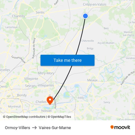 Ormoy-Villers to Vaires-Sur-Marne map