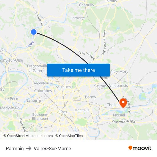 Parmain to Vaires-Sur-Marne map