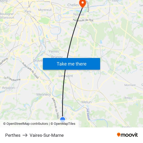 Perthes to Vaires-Sur-Marne map