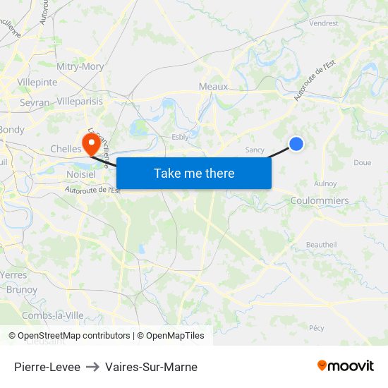 Pierre-Levee to Vaires-Sur-Marne map