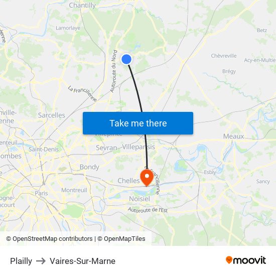 Plailly to Vaires-Sur-Marne map