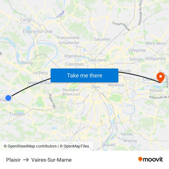 Plaisir to Vaires-Sur-Marne map