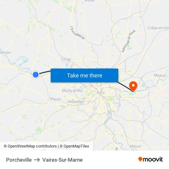 Porcheville to Vaires-Sur-Marne map