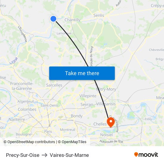 Precy-Sur-Oise to Vaires-Sur-Marne map