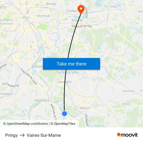 Pringy to Vaires-Sur-Marne map