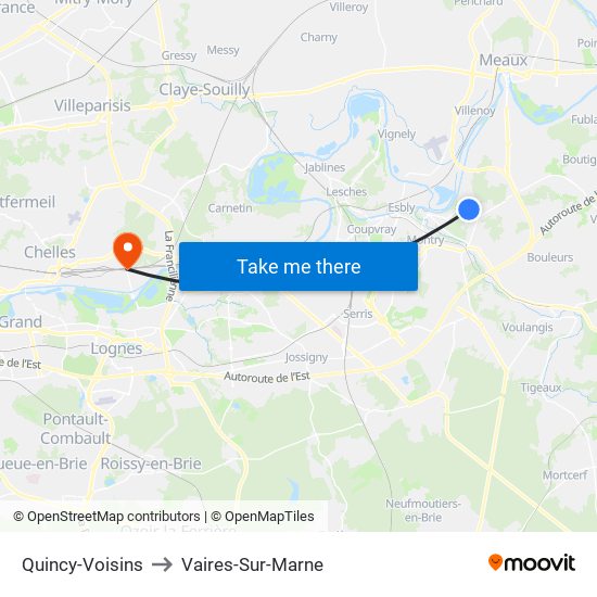 Quincy-Voisins to Vaires-Sur-Marne map