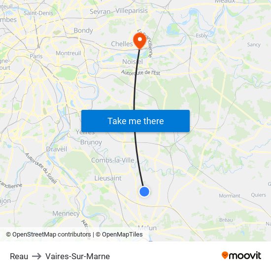 Reau to Vaires-Sur-Marne map