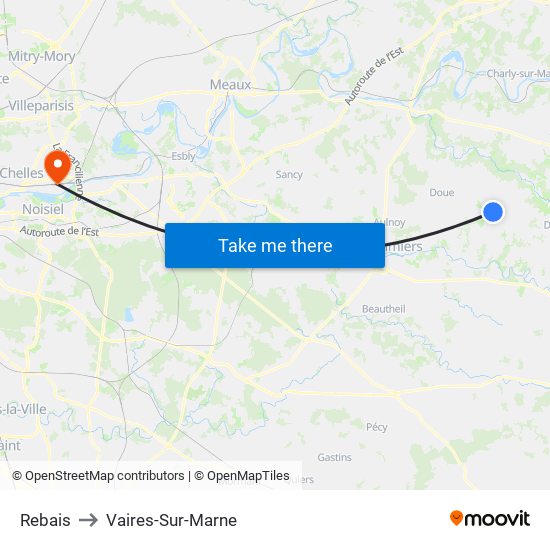 Rebais to Vaires-Sur-Marne map