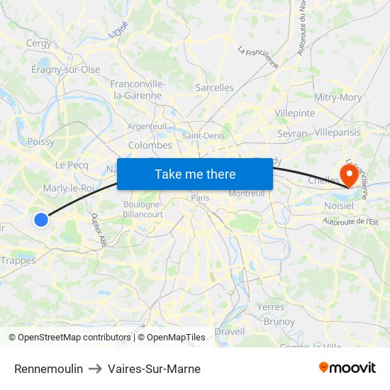 Rennemoulin to Vaires-Sur-Marne map