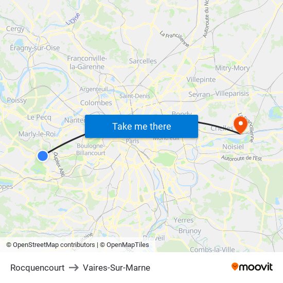 Rocquencourt to Vaires-Sur-Marne map