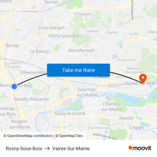 Rosny-Sous-Bois to Vaires-Sur-Marne map