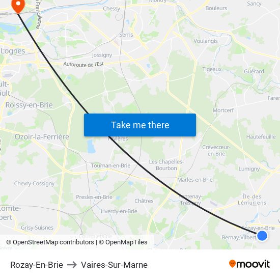 Rozay-En-Brie to Vaires-Sur-Marne map