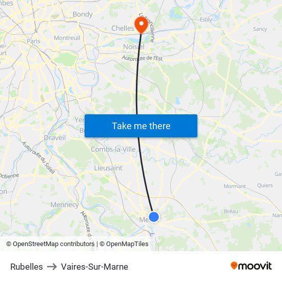 Rubelles to Vaires-Sur-Marne map