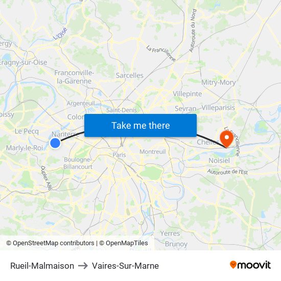 Rueil-Malmaison to Vaires-Sur-Marne map