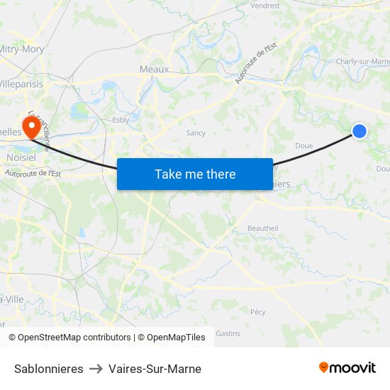 Sablonnieres to Vaires-Sur-Marne map