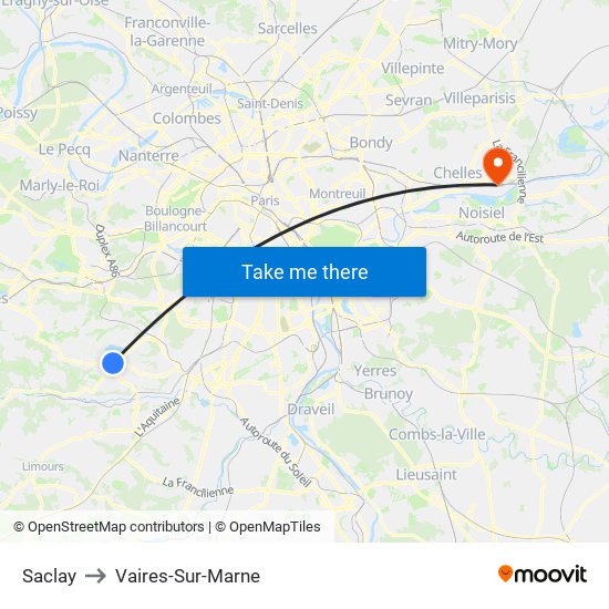 Saclay to Vaires-Sur-Marne map