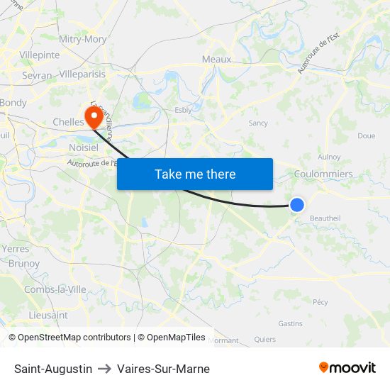 Saint-Augustin to Vaires-Sur-Marne map