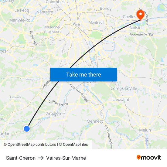 Saint-Cheron to Vaires-Sur-Marne map