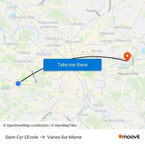 Saint-Cyr-L'Ecole to Vaires-Sur-Marne map