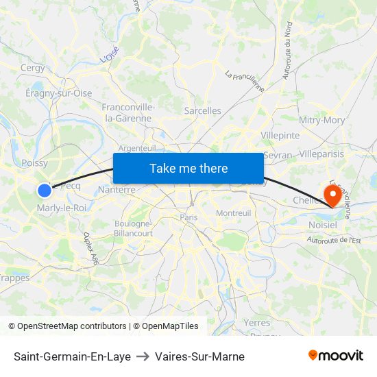 Saint-Germain-En-Laye to Vaires-Sur-Marne map