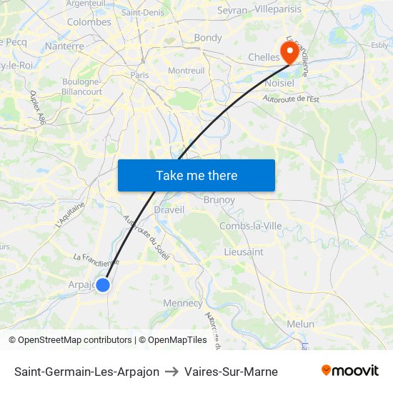 Saint-Germain-Les-Arpajon to Vaires-Sur-Marne map