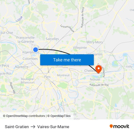 Saint-Gratien to Vaires-Sur-Marne map