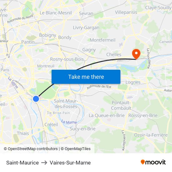 Saint-Maurice to Vaires-Sur-Marne map