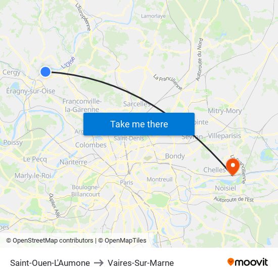 Saint-Ouen-L'Aumone to Vaires-Sur-Marne map