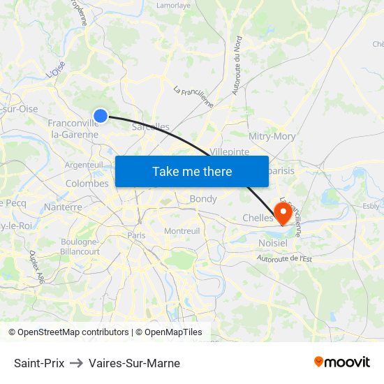 Saint-Prix to Vaires-Sur-Marne map