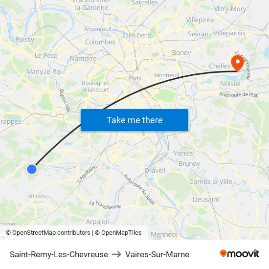 Saint-Remy-Les-Chevreuse to Vaires-Sur-Marne map