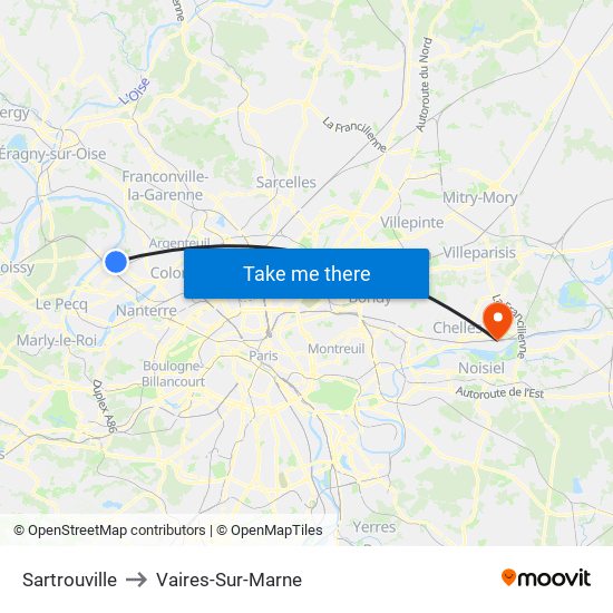Sartrouville to Vaires-Sur-Marne map