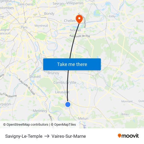 Savigny-Le-Temple to Vaires-Sur-Marne map