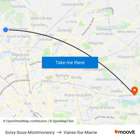 Soisy-Sous-Montmorency to Vaires-Sur-Marne map
