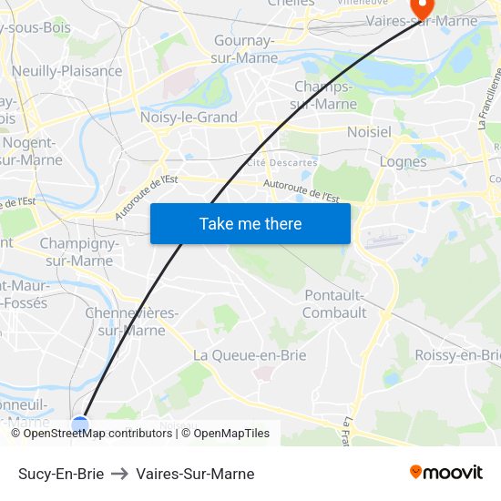 Sucy-En-Brie to Vaires-Sur-Marne map