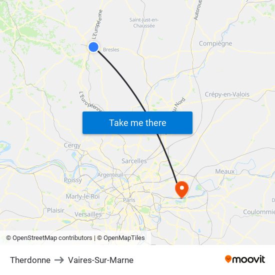 Therdonne to Vaires-Sur-Marne map