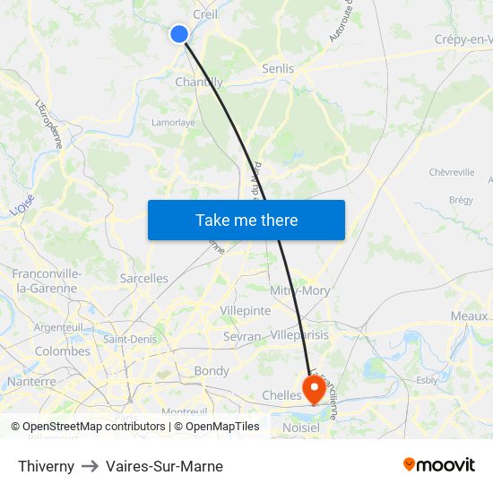 Thiverny to Vaires-Sur-Marne map